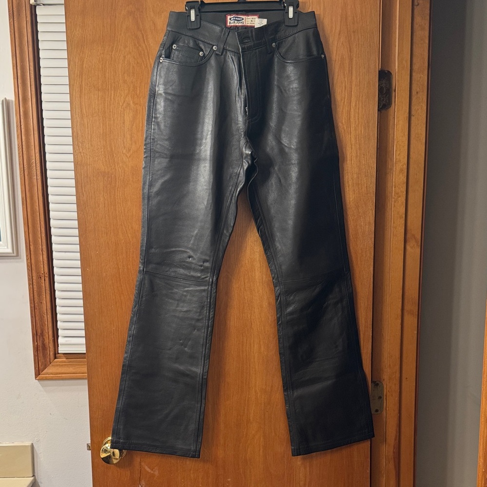 Old Navy Black Flare Leather Jeans